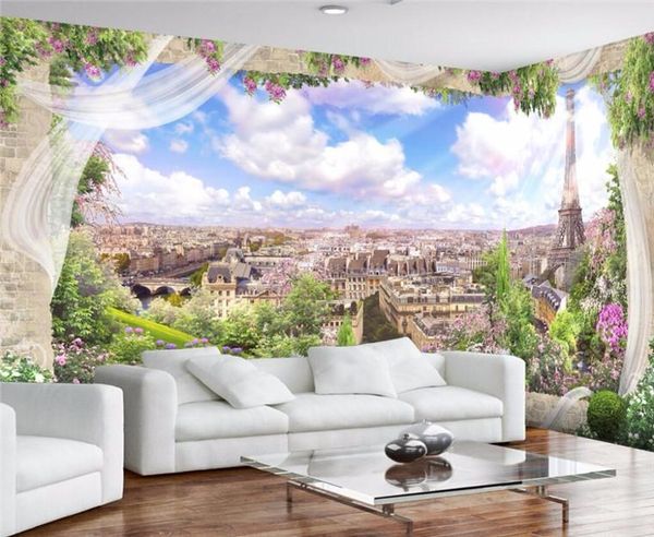 

wallpapers custom po wallpaper 3d stereo european window paris landscape mural tv background wall papel de parede