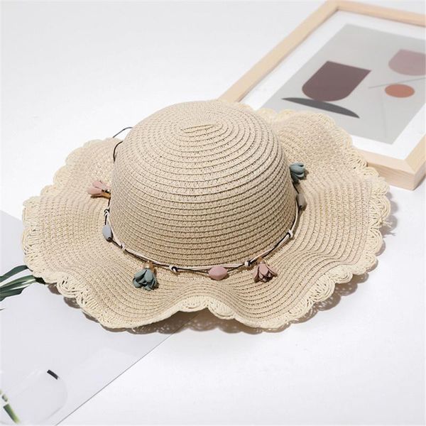 Chapéus largos de abrangência de verão elegante chapéu de sol feminino palha de flores grande líder de praia de praia sólida de praia