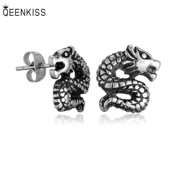 

stud qeenkiss eg8268 fine jewelry wholesale fashion woman man birthday wedding gift retro hiphop dragon titanium steel earrings, Golden;silver