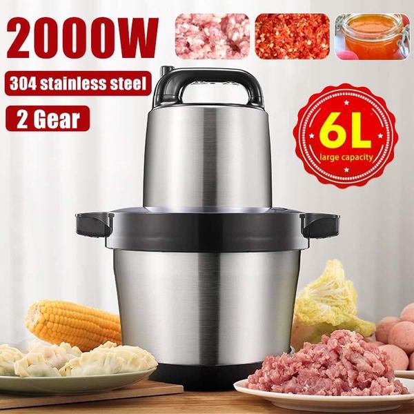 Fleischwölfe 2000W 6L 2 Gang Elektrische Mühle Küche Chopper Fleischwolf Edelstahl Knoblauch Gemüse Mixer Mixer Babynahrung Prozessor