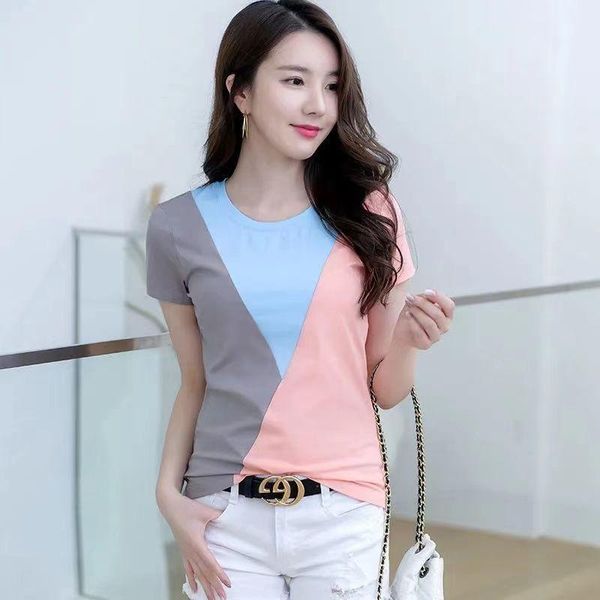 

women's t-shirt summer stitching fashion short sleeve, White