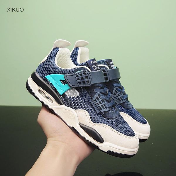 

athletic & outdoor boys' sneakers frosted leather single mesh summer breathable hollow out student running shoes, Black