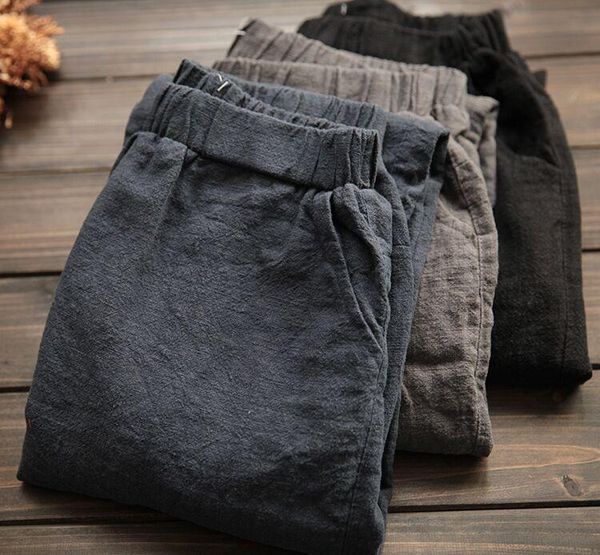 

women's pants & capris origional clothing artistic cotton linen 2021 spring-summer style loose-fit slimming casual harlan lon, Black;white