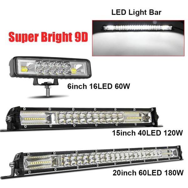 

working light 2pcs 6" 15" 20" 12d slim led bar double row 40w 120w 180w for car lada tractors suv atv off road work
