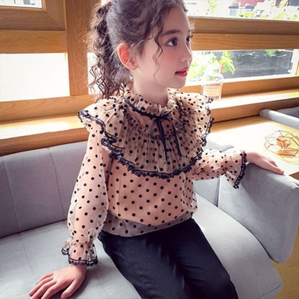

summer spring girls shirts kids fashion puff long sleeve dot print casual blouse children clothes for j20, White;black