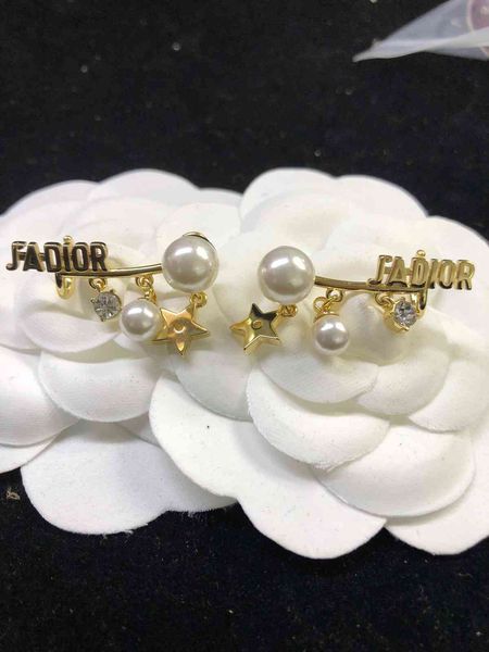 

2021 luxury designer jewelry 2021 high board austrian diamond double sided pearl earrings pendant tassel earrings letter, Silver