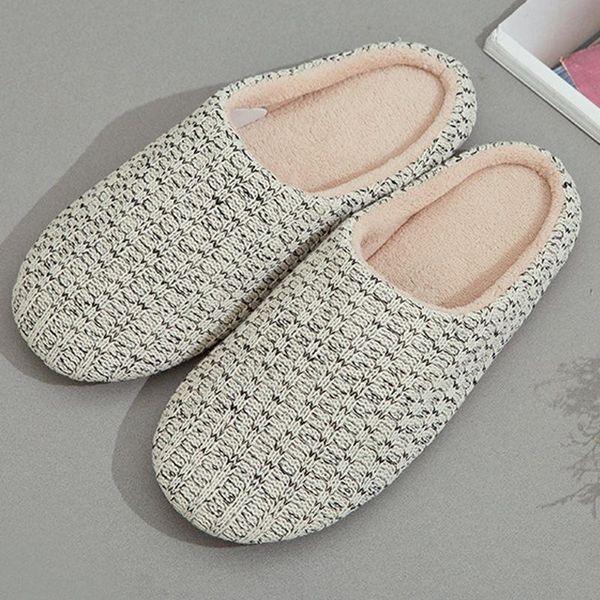 

slippers women with home knit 2021 arrival soft warm house shoes for men winter couples indoor family, Black