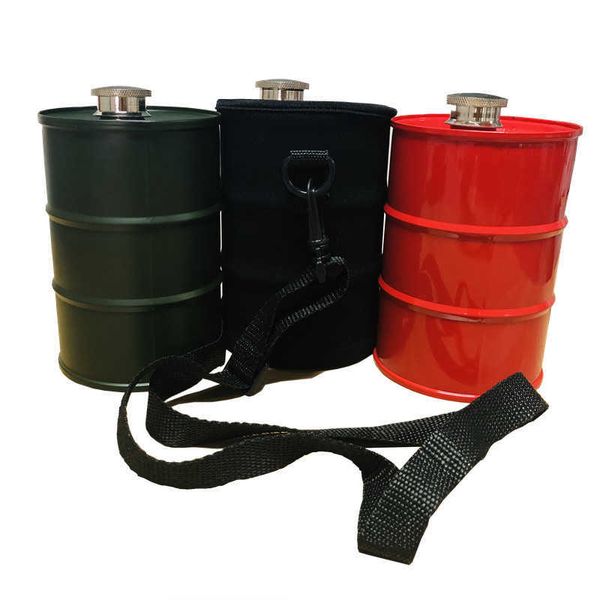 25 once Acciaio inossidabile 304 La mia bottiglia d'acqua Vodka Oil Drums Hip Flask Bollitore sportivo con borsa a tracolla portatile in neoprene SBR CR 211013