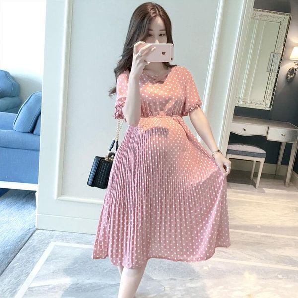 

pregnancy dress for pregnant women short sleeve v-neck dot vestidos maternity summer dresses clothes, White