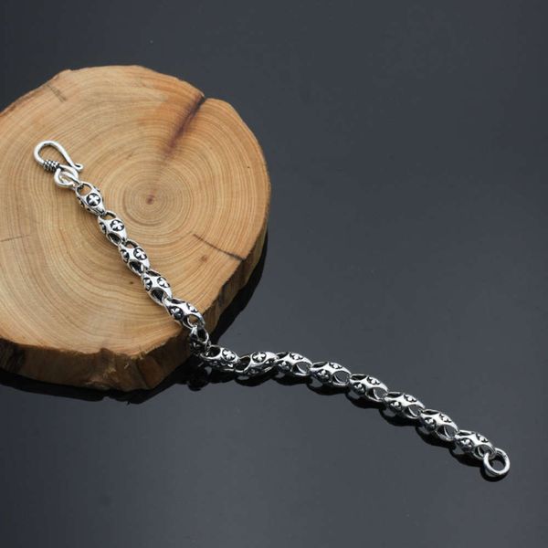 

baoyi pure fashion punk four leaf grass bracelet s925 thai silver jewelry, Black