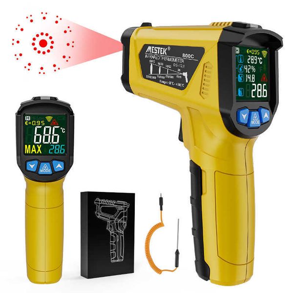 MESTEK Digitales Infrarot-Thermometer, IR-Laser-Temperaturpistole, -50–800 °C, LCD-Bildschirm, Feuchtigkeitsmesser, Pyrometer, Infrarot-Thermometer 210719