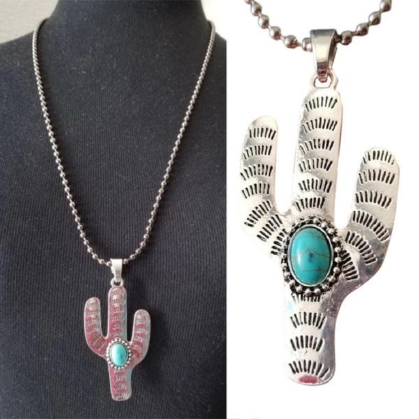 

pendant necklaces personality cactus necklace for women simple green crystal alloy ladies wedding fashion jewelry, Silver