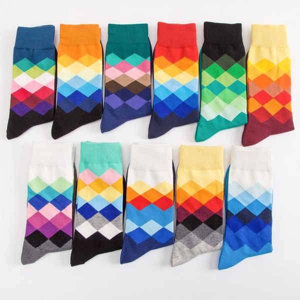 

men's socks lucky zone tube fashion color diamond pure cotton breathable sports long cny, Black