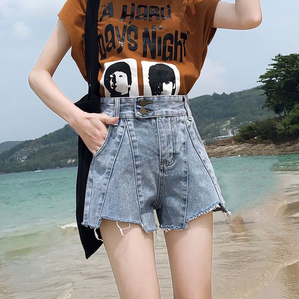 

women's jeans high waist denim super shorts 2021 summer loose show thin wide leg a-line versatile pants fashion, Blue
