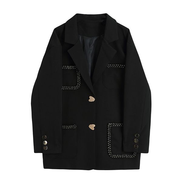 

women's suits & blazers outono inverno retalhos do vintage Ã moda feminino blazer elegante manga longa botÃµes de amor jaqueta feminina, White;black