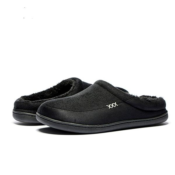 

slippers lurad men's loafers men winter cotton flock bedroom warm home indoor plush size 48 house soft floor shoes, Black