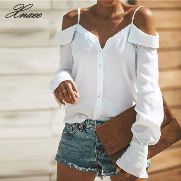 

2spring casual blouse women fashion solid white black button slash neck regular long sleeve blouses female women's & shirts