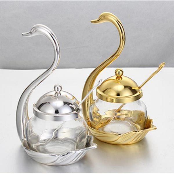 

storage bottles & jars aluminum alloy condiment pot seasoning container spice glass jar salt sugar bowl pepper coffee organizer swan rack s