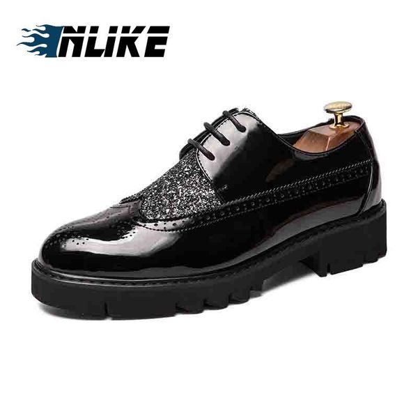 

dress shoes inlike brogue men classic patent leather moda italiana business office coiffeur wedding formal, Black