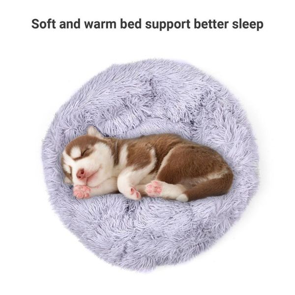 

kennels & pens comfortable plush round pet bed for dogs cats soft fur donut anti-slip waterproof base washable self warming cushion