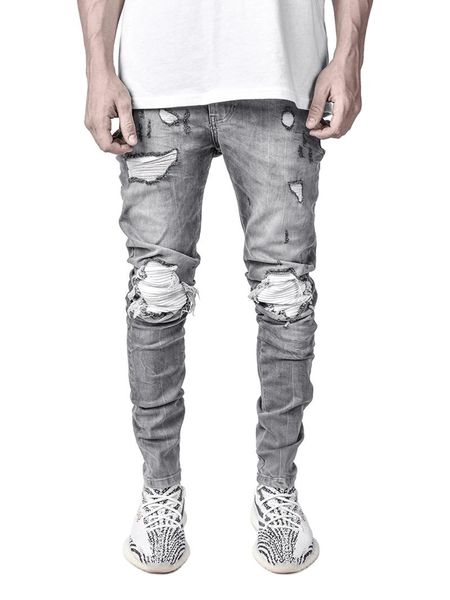

men's jeans 2021 slim-fit ripped painted patch beggar pants jumbo hip hop size s-4xl, Blue