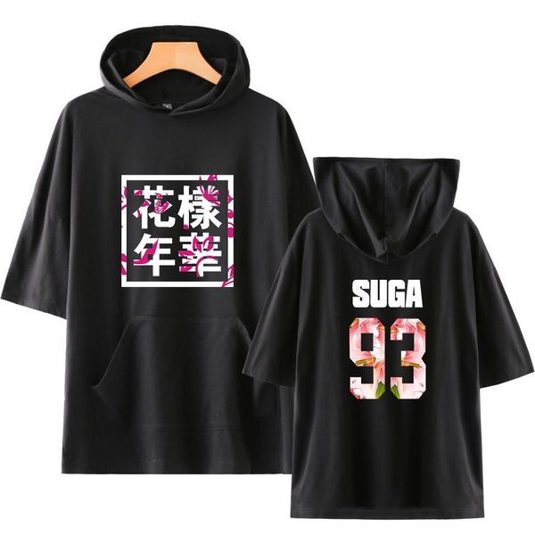 

bangtan boys kpop summer women t shirt men v neck oversized couples short sleeves with cap pocket hip hop, White