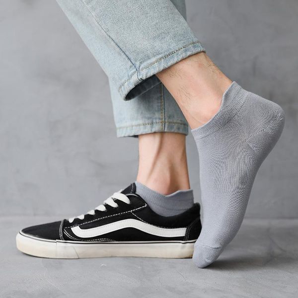 

summer men's socks thin section fashion simple wild breathable deodorant cotton ankle boat shallow mouth, Black