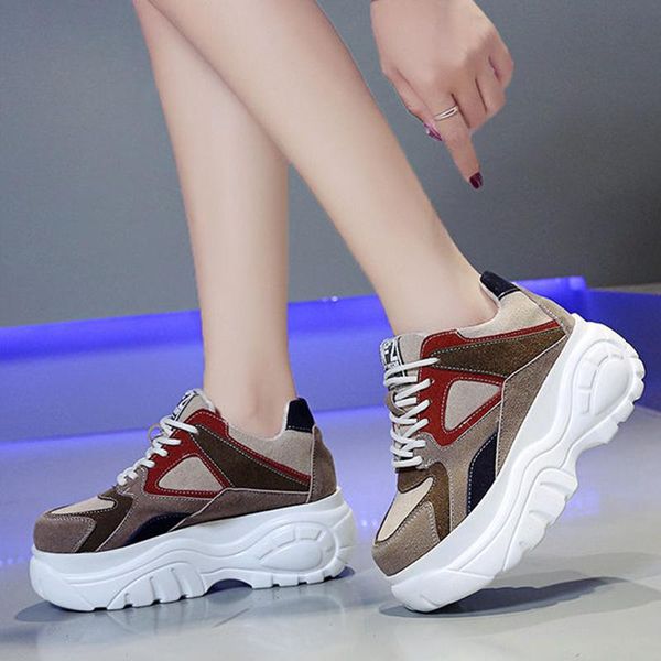 

boots suede leather lace-up thick bottom patchwork vulcanized shoes mixed colors sewing street fashion designer non-slip running, Black