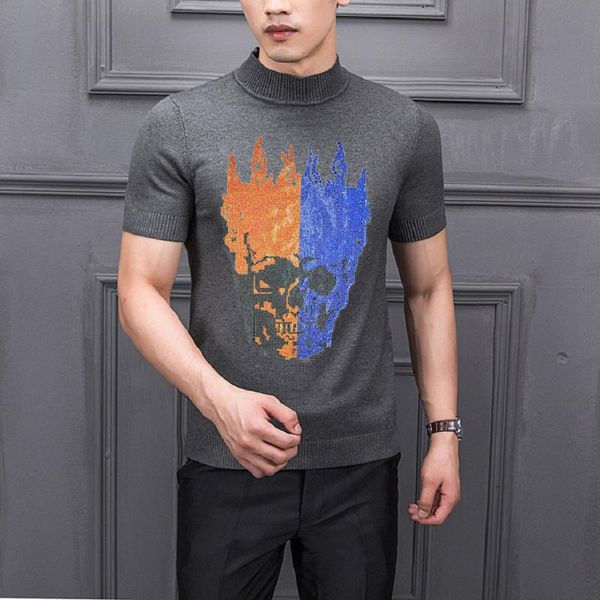 

men's sweaters european male luxury slim pullover short sleeve product knit sweater high neck half casual costume designer, White;black