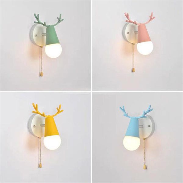 

wall lamp pull chain switch led antlers nordic modern bedroom parlor bedside stair home light indoor lighting fixture