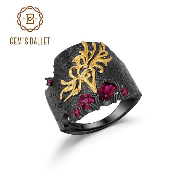 

cluster rings gem's ballet natural rhodolite garnet gemstones ring for women 925 sterling silver handmade equinox flower fine jewelry, Golden;silver
