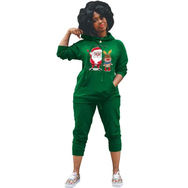 

women's tracksuits women set sweatpants and hoodie fashion long sleeve hooded sweatshirt midi pants sets santa claus cartoon print swea, Gray