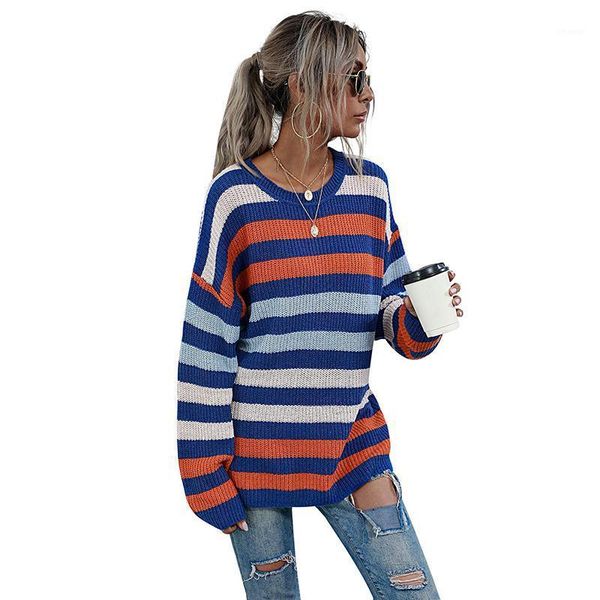 

women's sweaters autumn winter long sleeve loose knitted sweater 2021 fashion striped o-neck elegant jumpers casual pullover, White;black