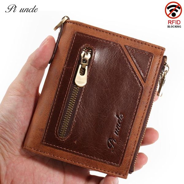 

real leather men's short wallet with coin purse retro fashion features brown card holder clutch wallets, Red;black