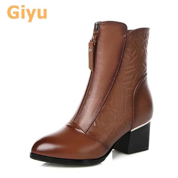 

boots 2021 fashion women's shoes autumn single winter plus velvet genuine leather short thick heel ankle, Black