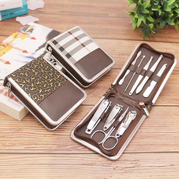 

bath accessory set 9pcs stainless steel nail clippers scissors suit kits manicure toenail forceps tweezers ear washers cuticle trimmers