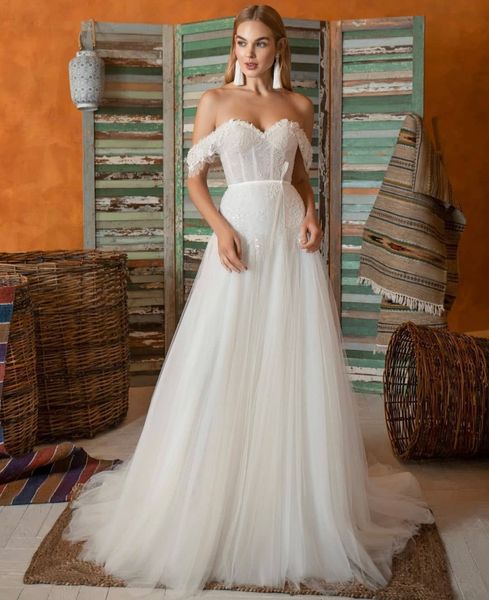 

a-line wedding dresses bridal gowns for nigerian bride modest african middle east church sweep train sheer straps, White