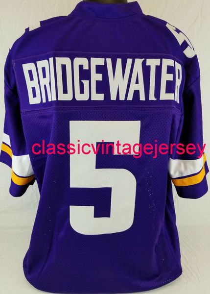 Homens homens jovens Teddy Bridgewater Custom costurou a camisa de futebol roxo