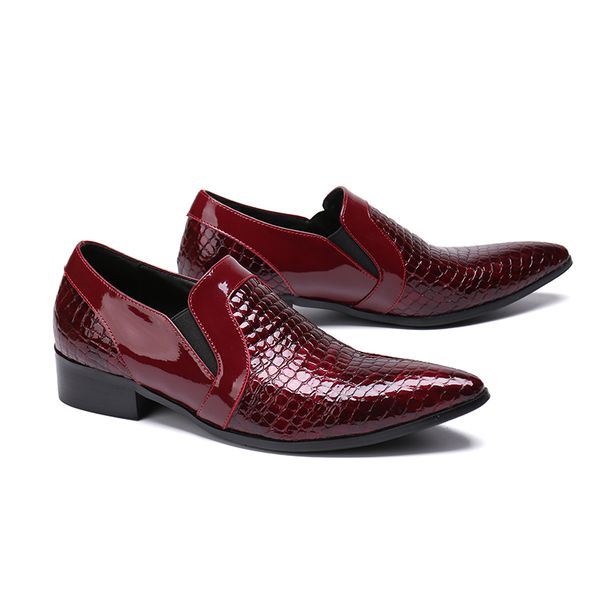 

red retro british style men genuine leather dress shoes pointed toe snake skin breathable loafers formal shoes scarpe da uomo, Black
