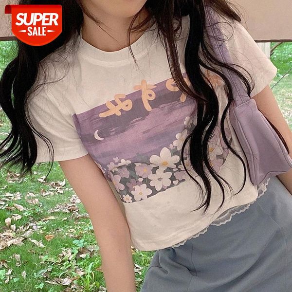 

[flower night] short-sleeved young women's t-shirt with short waist design and white blouse can be issued on behalf of #s95u