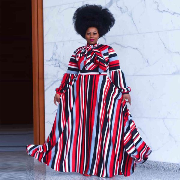 

charming women autumn long sleeves with bow neck elegant contrast colors stripes a line plus size party gowns floor length, White;black
