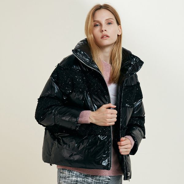 

janveny down jacket women winter short shiny coat 2021 new 90% white duck down jackets female feather puffer coats loose parkas, Black