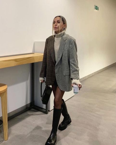 

women's suits & blazers personality stitching colours suit jacket women fall 2021 europe and the united states two pocket long tailored, White;black