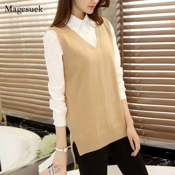 

women's vests v-neck korean loose 2021 autumn and winter wild sweater vest chic knitted sleeveless 11934, Black;white