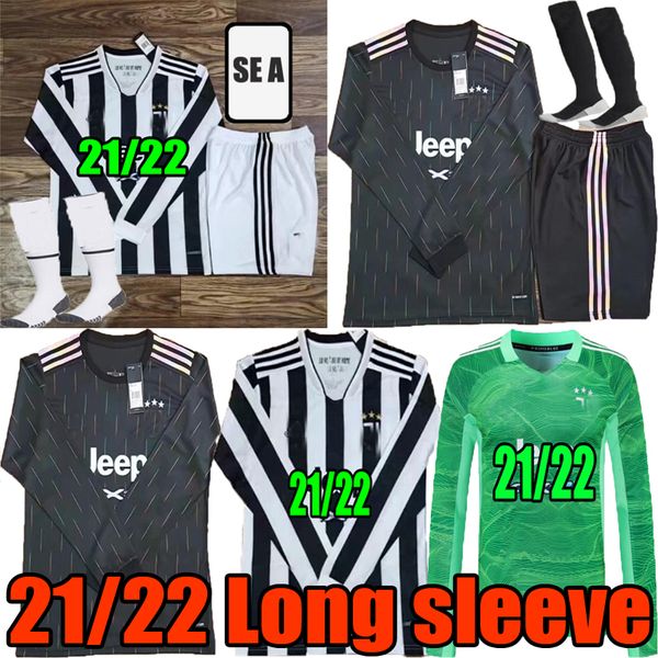 

men ronaldo dybala 21 22 long sleeve soccer jerseys juventus chiesa morata kulusevski de ligt camiseta fÃºtbol 2021 2022 maillot foot footbal, Black;yellow