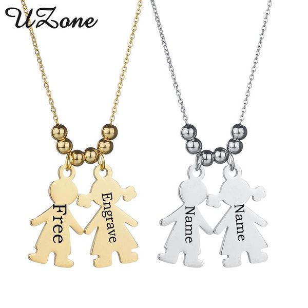 

pendant necklaces uzone custom boy & gril necklace stainless steel engrave name lovers gift, Silver