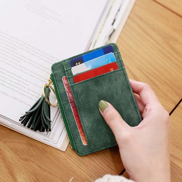 

slim women wallet short bag small leather credit card holders thin tassel zipper wallets coin pocket fashion clutch, Red;black