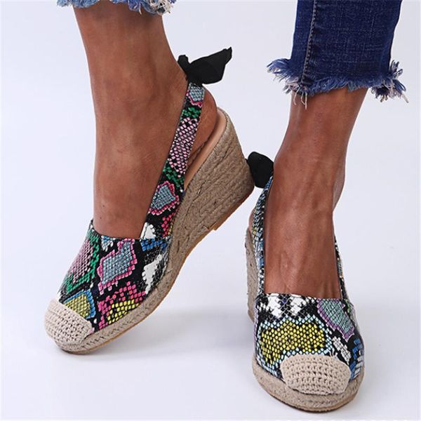 

dress shoes summer women's espadrilles sandals snake pattern hollow single fashion wedge high heels thick bottom straw pumps, Black