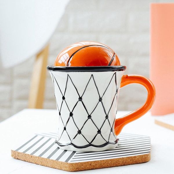 

cute creative coffee milk mug basketball pattern breakfast oatmeal ice cream tea with hand grip mugs