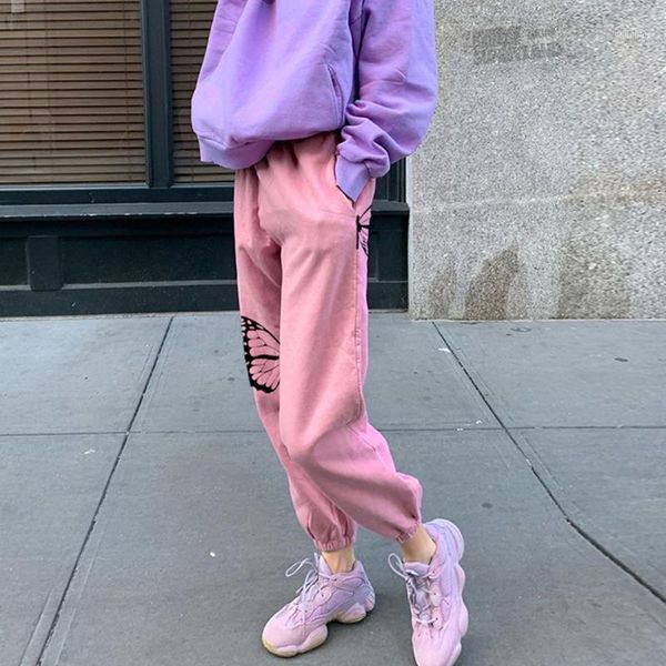 

tie dye printed basic joggers lady pants casual high waist pokets sweatpants harajuku elastic hip-hop trousers 2021, Black;white